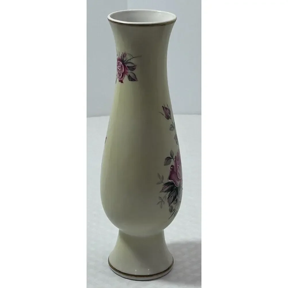 Vtg Norleans Floral Vase w Some Moriage Japan ~ Roses‎ Buds Gold Accents 8”